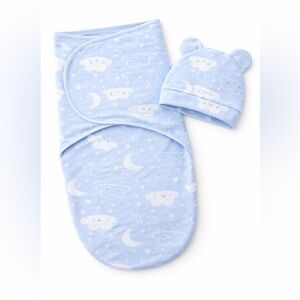 Baby Blue Newborn Swaddle Set with Matching Bear Hat | Hospital Outfit